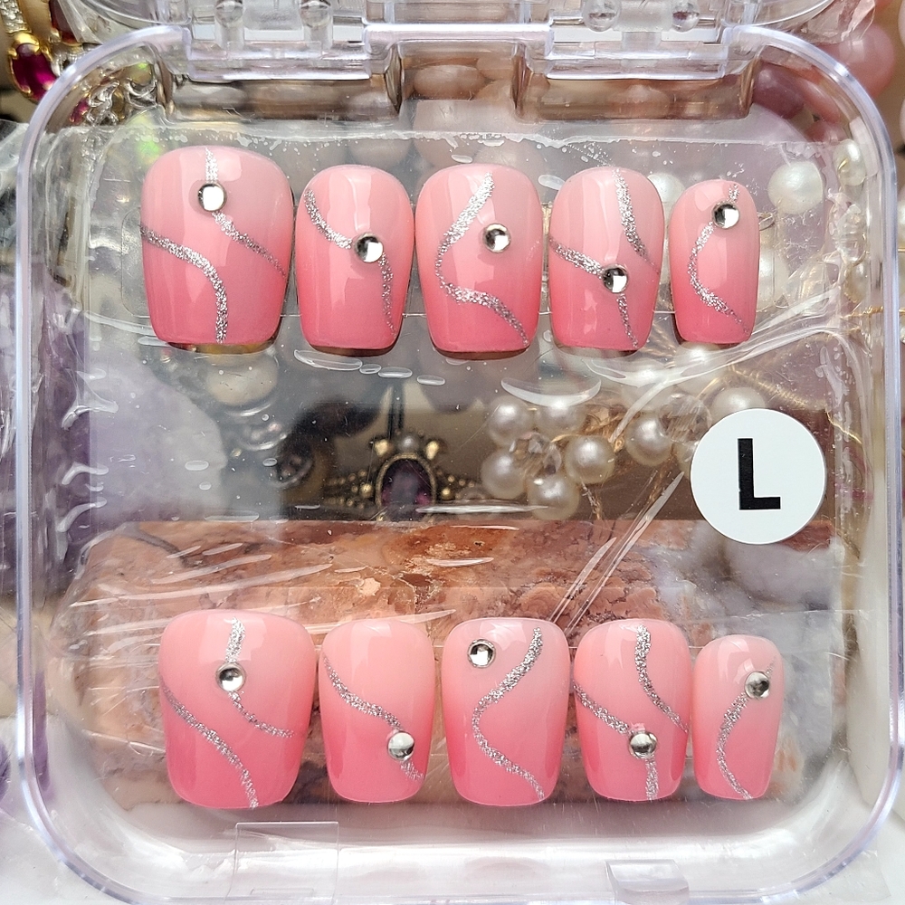 Pink Ombre & Silver Press-On Nail Set